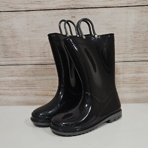 Kids Shiny Black Rain Boots 33 2